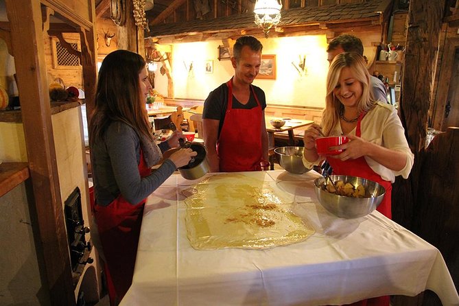 Apple Strudel & Prezel Cooking Class incl. Dinner & Music - Stretching apple strudel dough
