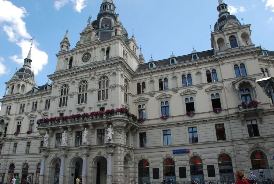 Graz Private Walking Tour - Starting at Hauptplatz and looking toward Schlossberg