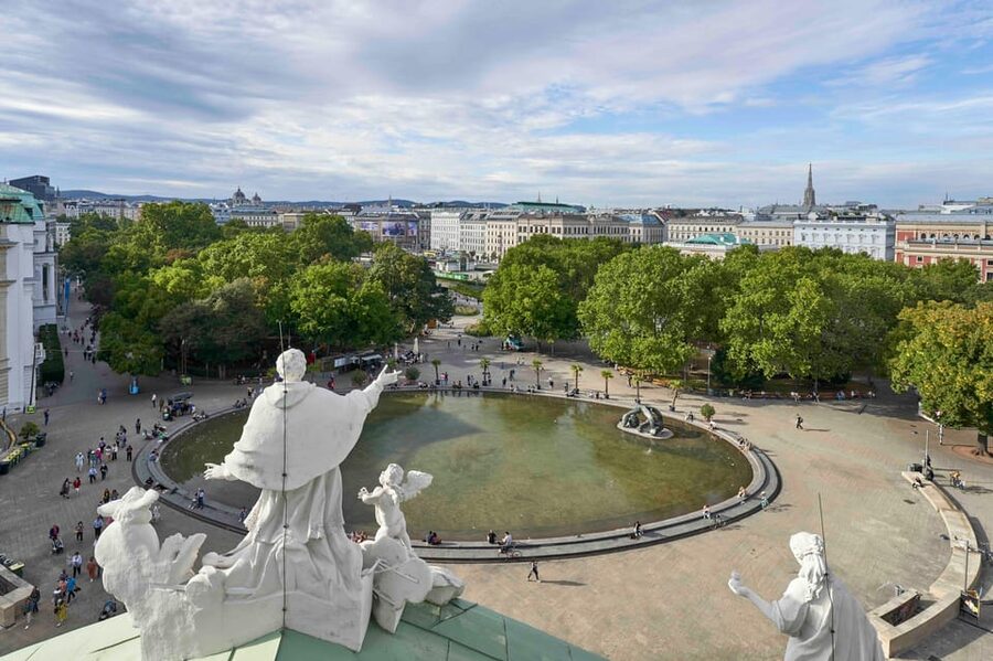 Karlskirche Entry Ticket with Panoramic Terrace Access - Treasury and church model